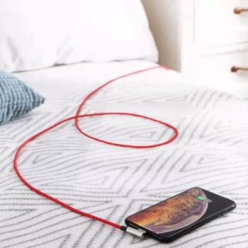 USB–Lightning laidas Aukey CB-AL01 Raudonas — Pintas nailoninis, Lightning jungtis Apple įrenginiams