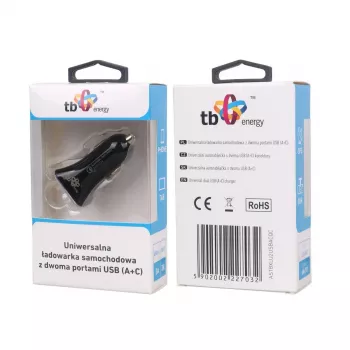 Automobilinis USB įkroviklis USB-A + USB-C su QC, TB ASTBXLU2USBACQC