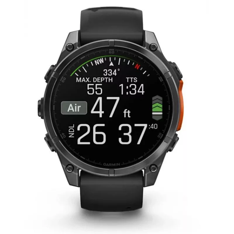 Garmin Fenix 8 3.56 cm (1.4) AMOLED 47 mm Skaitmeninis 454 x 454 pikseliai Liečiamas ekranas Juodas Wi-Fi GPS (palydovas)