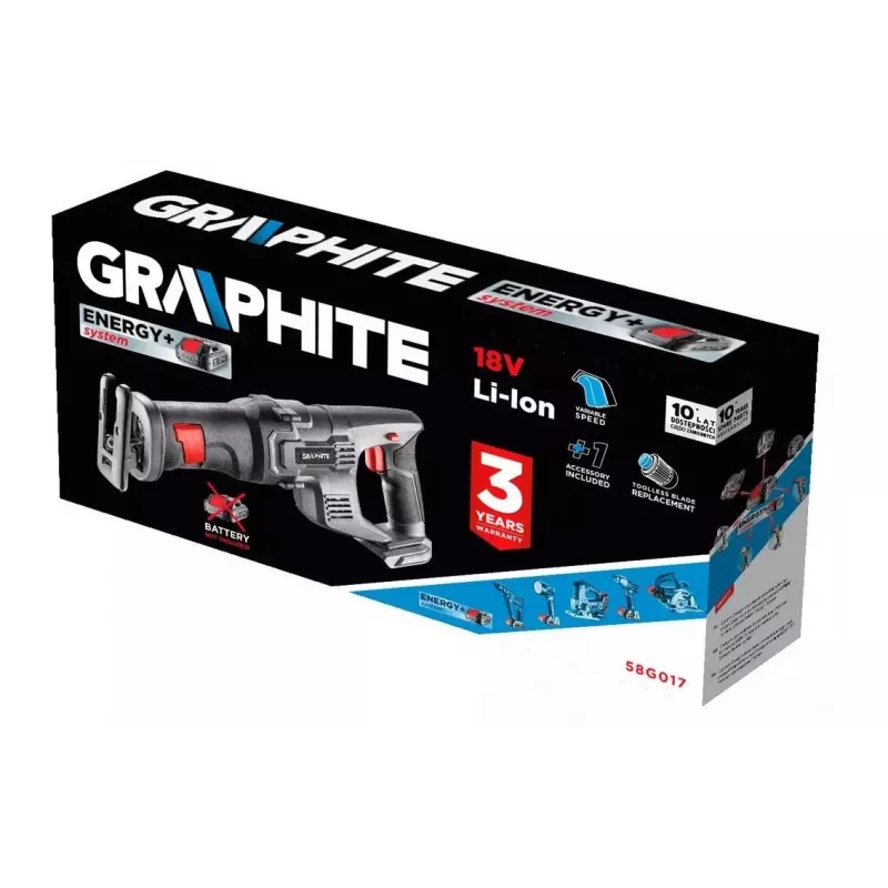 Graphite belaidis Energy+ 18V, Li-Ion pjūklas strypinis, be akumuliatoriaus