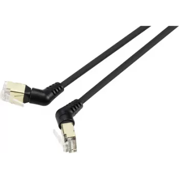 Renkforce RF-6071554 RJ45 tinklo kabelis, jungiamasis kabelis CAT 8.2 S/FTP 1,00 m juodas, kištukiniai kontaktai 360° pasukami, kabelio išėjimas kampu, 1 vnt.