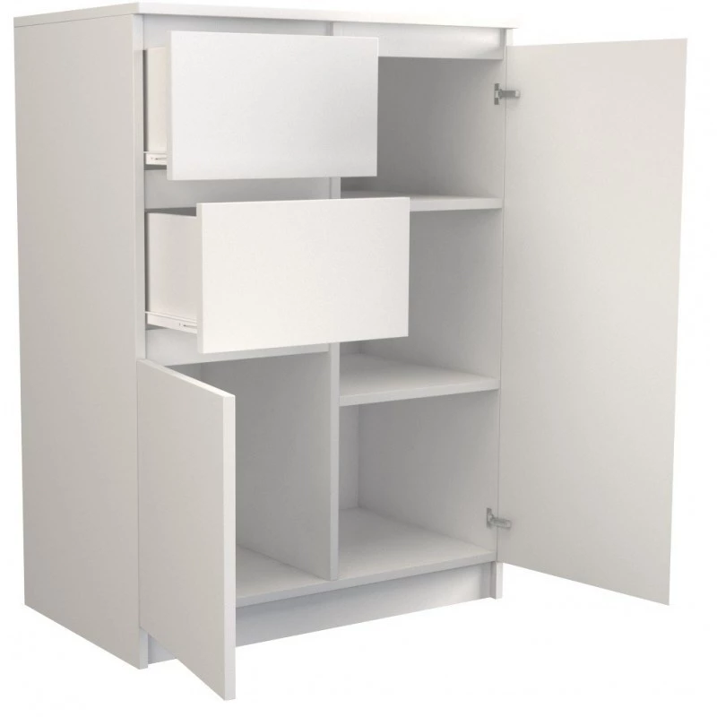 Komoda Top e shop 2D2S BIEL — 2 stalčiai, balta, 700×400×970 mm, medžio drožlių plokštė