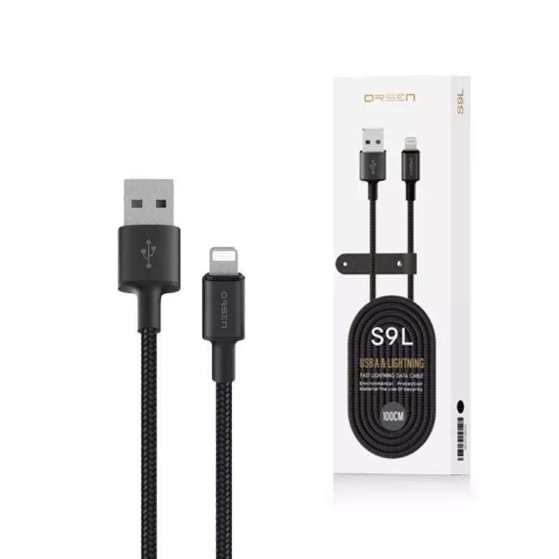 USB-A į Lightning laidas Orsen S9L 1 m 2.1A – juodas