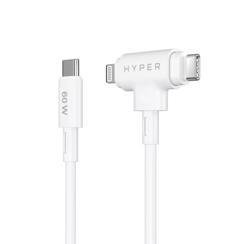 HYPER HyperJuice USB-C / USB-C+Lightning hibridinis kabelis 1.5 m baltas