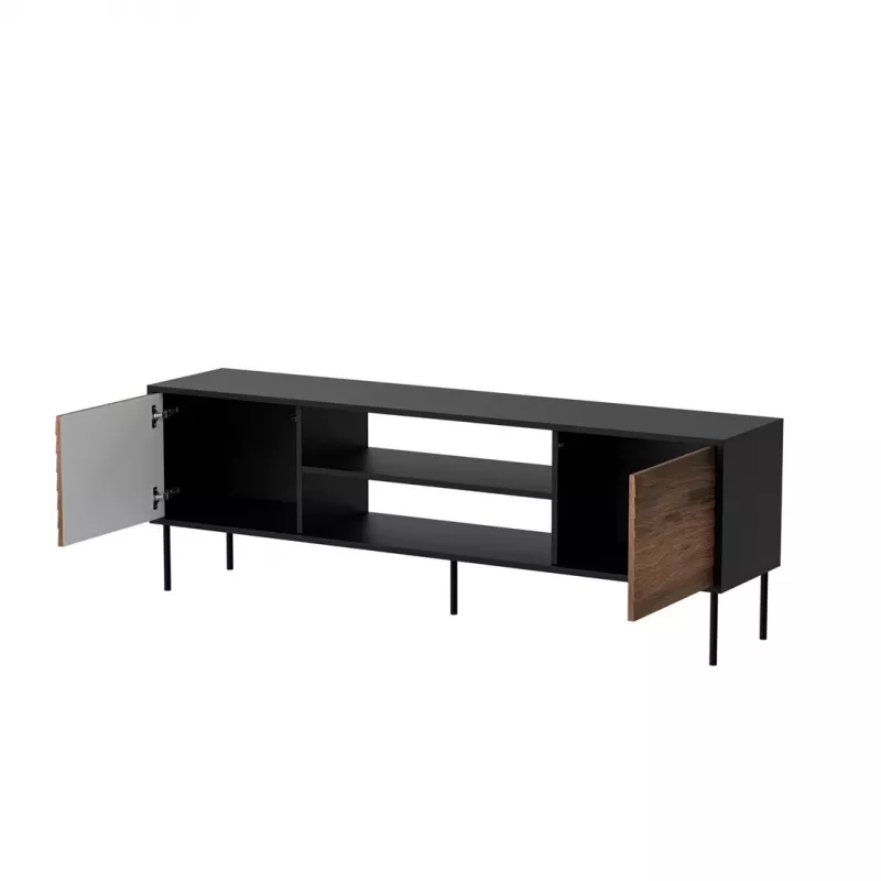 TV spintelė Cama Meble EF CORTINA 180×40×60 cm, juodas viršus, riešutmedžio rėmas
