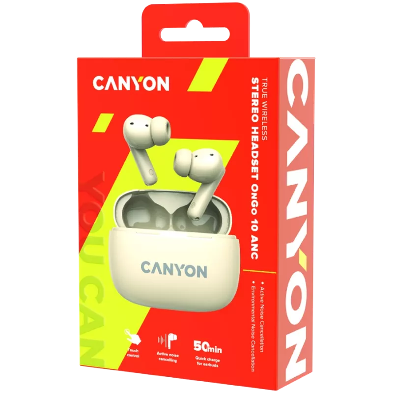 Canyon CNS-TWS10BG Ausinės ir ausinių rinkinys Tikras belaidis stereofoninis (TWS) Įstatomos ausinės pokalbiams/muzikai/sportui/kasdieniam naudojimui USB Type-C Bluetooth Smėlio spalvos (CNS-TWS10BG)