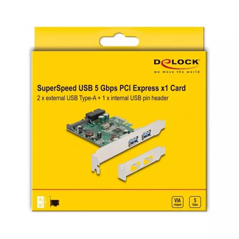 DeLOCK PCI Express x1 kortelė 2 x USB 3.2 Gen 1 Type-A + 1 x vidinis 19 kontaktų lizdas