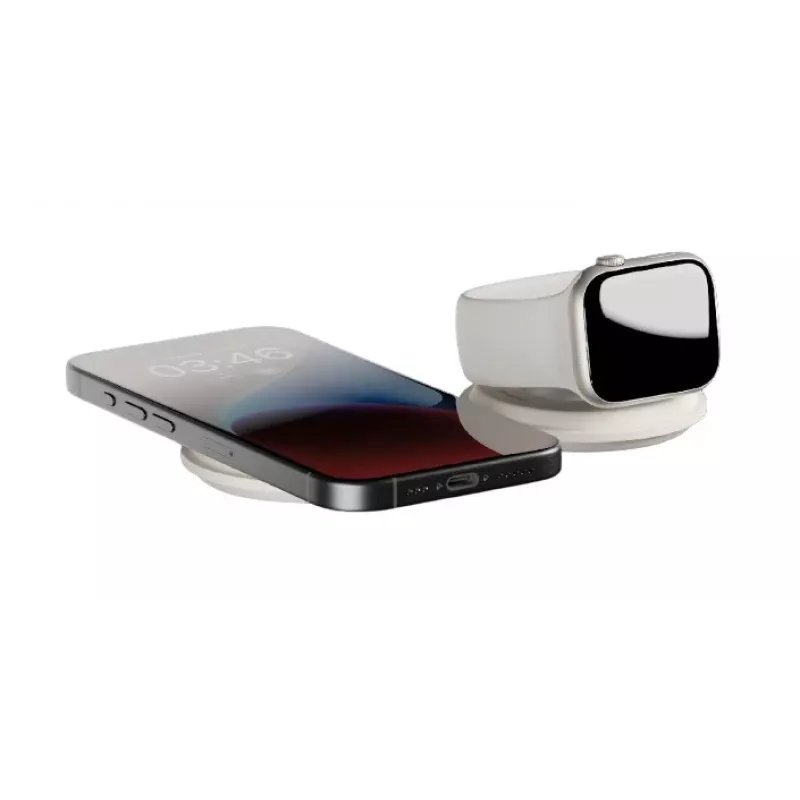 Nešiojamas 2-in-1 belaidis įkroviklis native union Voyage 2-In-1 Wireless Charger Sandstone USB išmaniesiems telefonams šviesiai pilka
