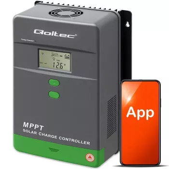 MPPT saulės baterijų valdiklis QOLTEC 80A su temperatūros davikliu, 12/24/36/48V, LCD, Bluetooth, APP, GEL/LiFePO4