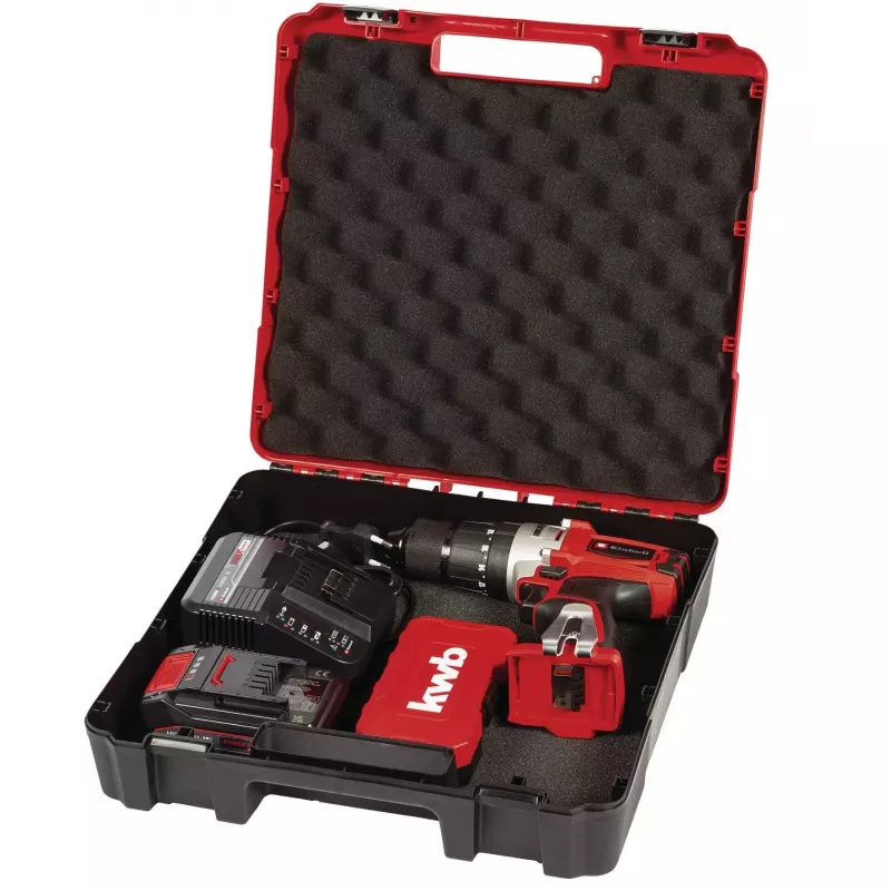 Einhell TE-CD 18/2 Li-i +22 akumuliatorinis smūginis gręžtuvas-suktuvas 18 V, 1250 aps./min., 2,5 Ah akumuliatorius, kroviklis ir lagaminas įskaičiuoti, raudonas/juodas