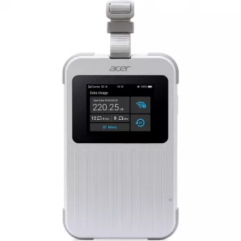 Nešiojamas maršrutizatorius Acer Connect M6E su 20 GB, dviejų juostų (2,4 GHz + 5 GHz arba 2,4 GHz + 6 GHz), Wi‑Fi 6E, 5G, IP68, 2x2 vidinės antenos, 4 GB RAM, 2,5 GHz CPU
