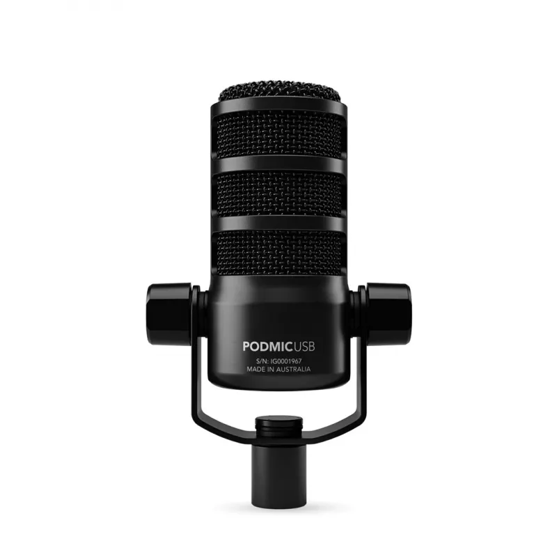 Studijinis mikrofonas RØDE PodMic USB – kardioidinis XLR/USB, 24 bitai / 48 kHz, USB-C, ausinių išvestis, sukamasis garsumo reguliatorius, juodas