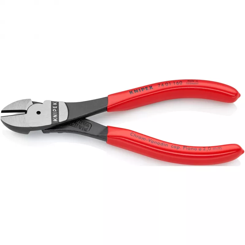 Šoniniai pjaustytuvai Knipex 74 01 160, chromo-vanadinis plienas, plastikinė rankena