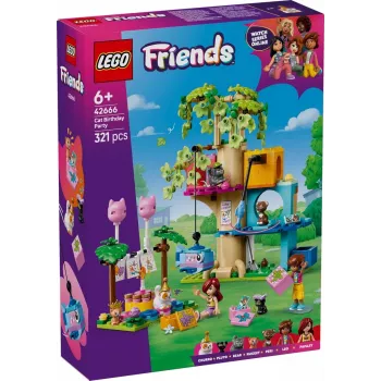 LEGO Friends 42666 Katės gimtadienio vakarėlio medžio namelis, 321 dalių, 6+ m., 180×160×100 mm