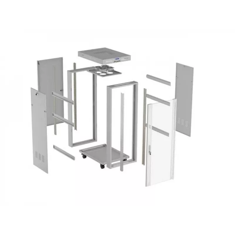19 colių 32U LANBERG stovimas serverio spintos korpusas 600×800 mm pilkas su stiklinėmis durelėmis ir LCD (Flat Pack)