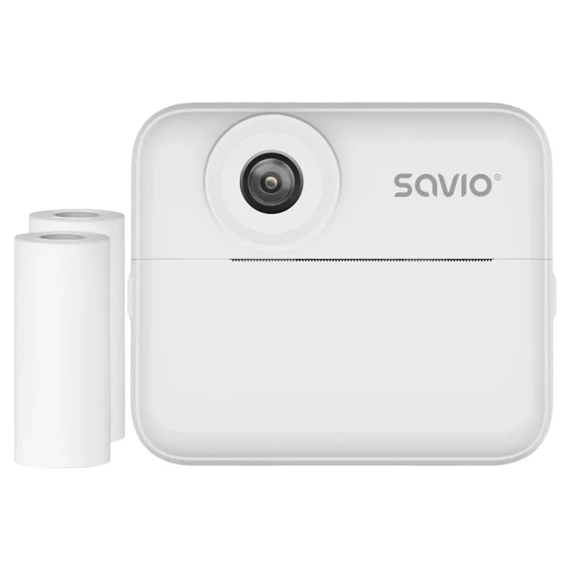 Momentinė spausdinimo kamera SAVIO AN-01 vaikams, balta, 2,4 colio LCD, MicroSDHC iki 32 GB, USB-C, 1200 mAh baterija, be įmontuotos blykstės