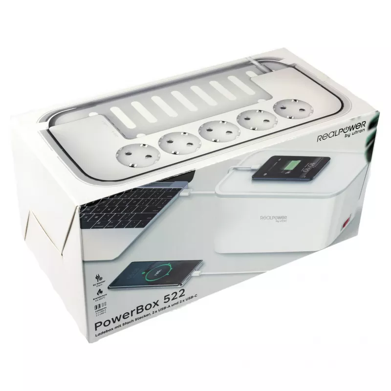 Prailginimo laidas RealPower PowerBox 522 1,5 m 5 AC lizdų Vidaus baltas
