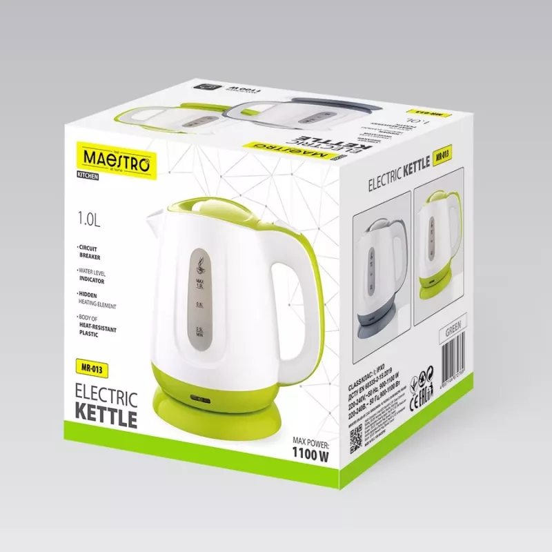 Elektrinis virdulys MAESTRO MR013 1 L 1100 W (MR-013-GREEN) Žalias, Baltas