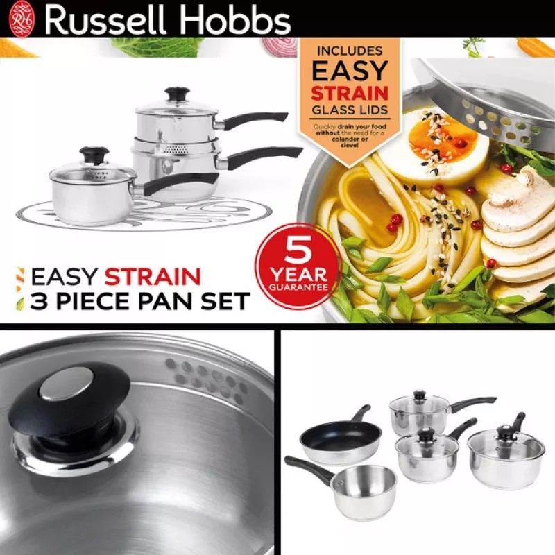 Keptuvių rinkinys Russell Hobbs RH00542EU7 – 3 vnt. nelimpančios keptuvės, tinkamos plauti indaplovėje
