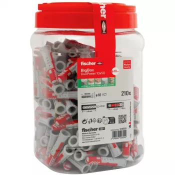 fischer sieninis kaištis DUOPOWER 10x50 BigBox šviesiai pilkas/raudonas 210 vnt. užsandarinama pakuotė (570550)