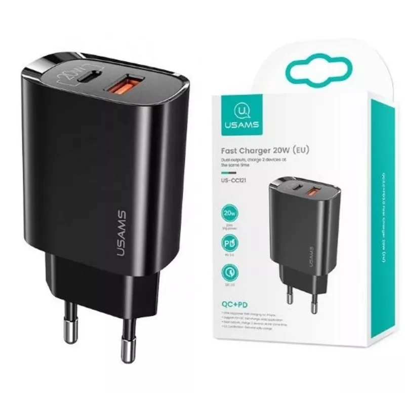 Įkroviklis Usams T35 20W PD3 USB-C į USB greitas sieninis adapteris