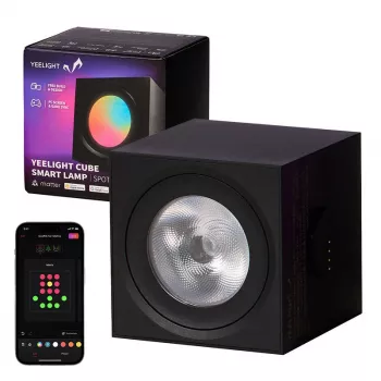Protingas stalinis šviestuvas Yeelight Cube – daugiaspalvis, Wi‑Fi/Bluetooth, 2,4 GHz, Bluetooth 5.0, AC 100–240 V, 1,5 m laidas, juodas