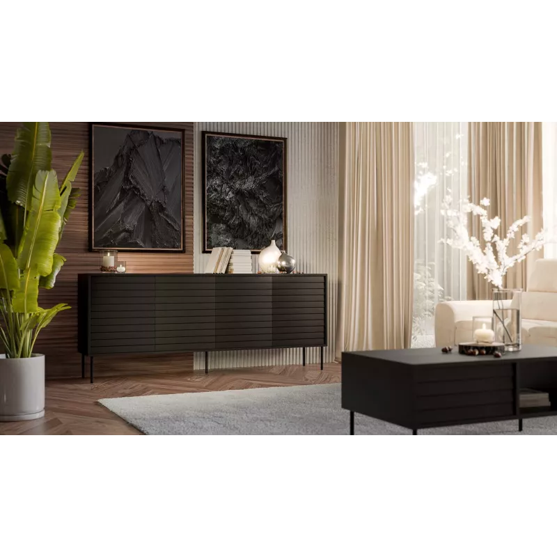 Komoda Cama Meble Cama 4D CORTINA — 2000×400×810 mm, juoda, medžio drožlių plokštė