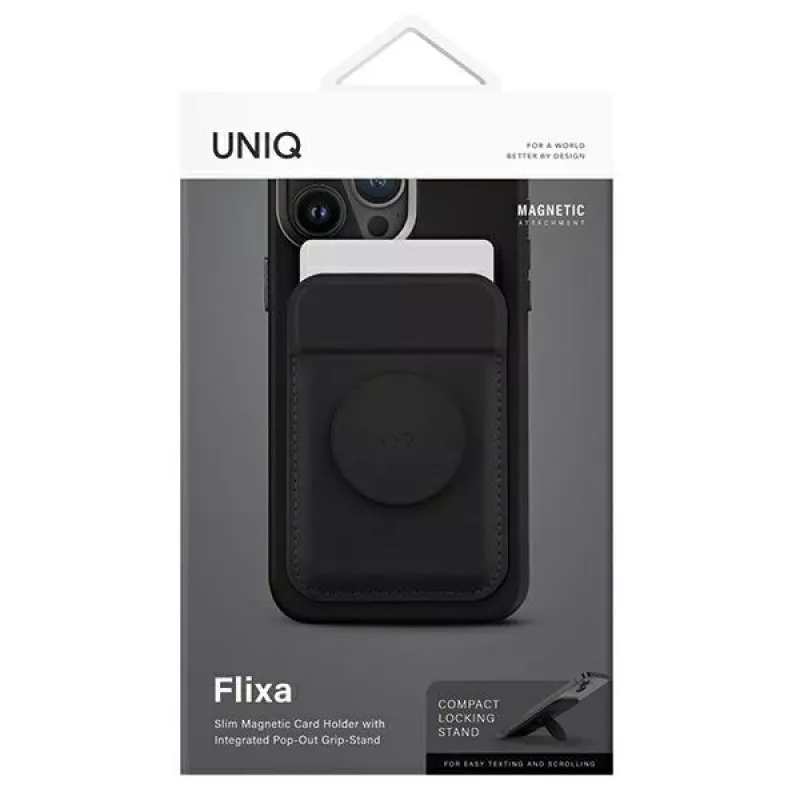 Magnetinė kortelių piniginė UniQ Flixa su MagSafe, juoda (jet black)