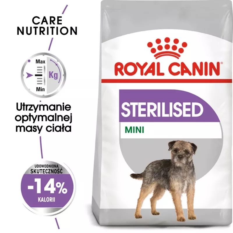 Sausas šunų ėdalas Royal Canin MINI Sterilised – suaugusiems mažų veislių šunims 8 kg, vištiena, dantų priežiūra, svorio kontrolė