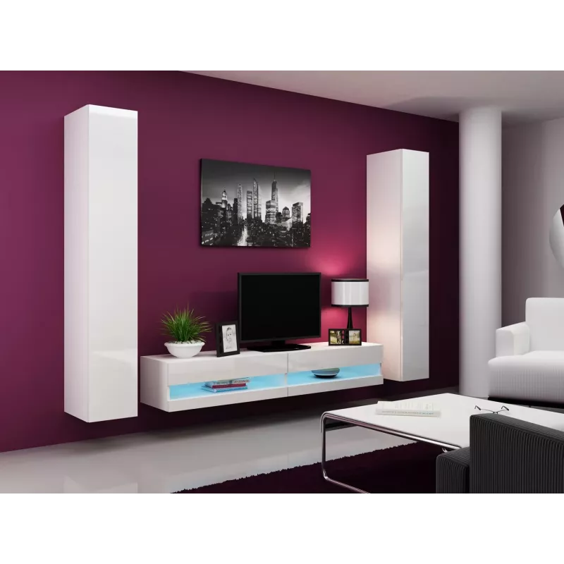 TV stovas cama meble VIGO NEW 30/180/40, baltas blizgus viršus, medžio drožlių plokštė, 1800×400×300 mm