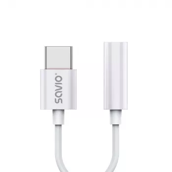 USB Type-C (M) – Jack 3,5 mm (M) garso adapteris baltas SAVIO AK-51