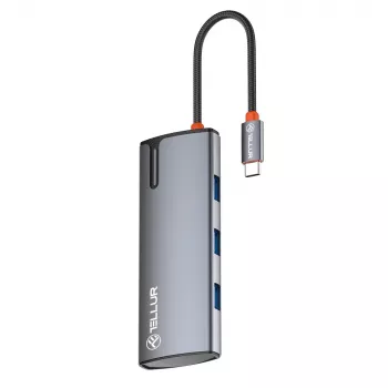 USB-C šakotuvas Tellur TLL321061 su PD 3.0 100W, HDMI išvestimi ir 3× USB 3.0 prievadais