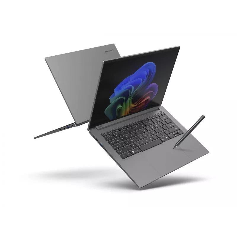 Nešiojamas kompiuteris Acer Swift X 14 AI SFX14-61G — AMD Ryzen AI 9 365 2 GHz, GeForce RTX 5070, 32 GB RAM, 1,024 TB NVMe SSD (2× QLC), 14,5 col. 180° vyriai, Windows 11 Home