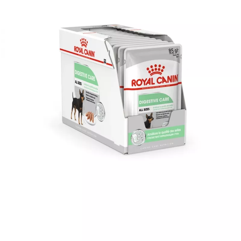 Šlapias šunų maistas Royal Canin Digestive Care Meat & Vegetable maišeliai 12 x 85 g — suaugusiems šunims, virškinimo palaikymui