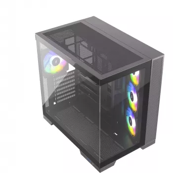 Korpusas Silentware View A-RGB Black VIEWBLACK vidutinis bokštas su A-RGB apšvietimu