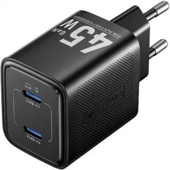 Vention FEFB0-EU 45W AC greitasis įkroviklis 2× USB-C – išmaniesiems telefonams, nešiojamiesiems kompiuteriams, planšetėms, išmaniesiems laikrodžiams, ausinėms (juodas)