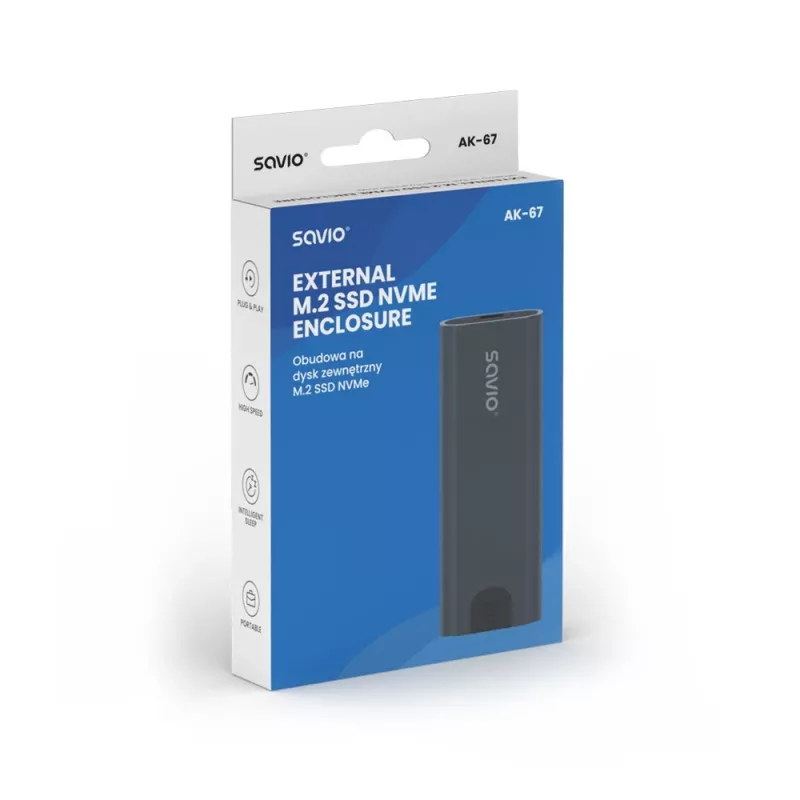 M.2 SSD korpusas SAVIO AK-67 Pilka, USB 10 Gbit/s, vieno M.2 disko palaikymas