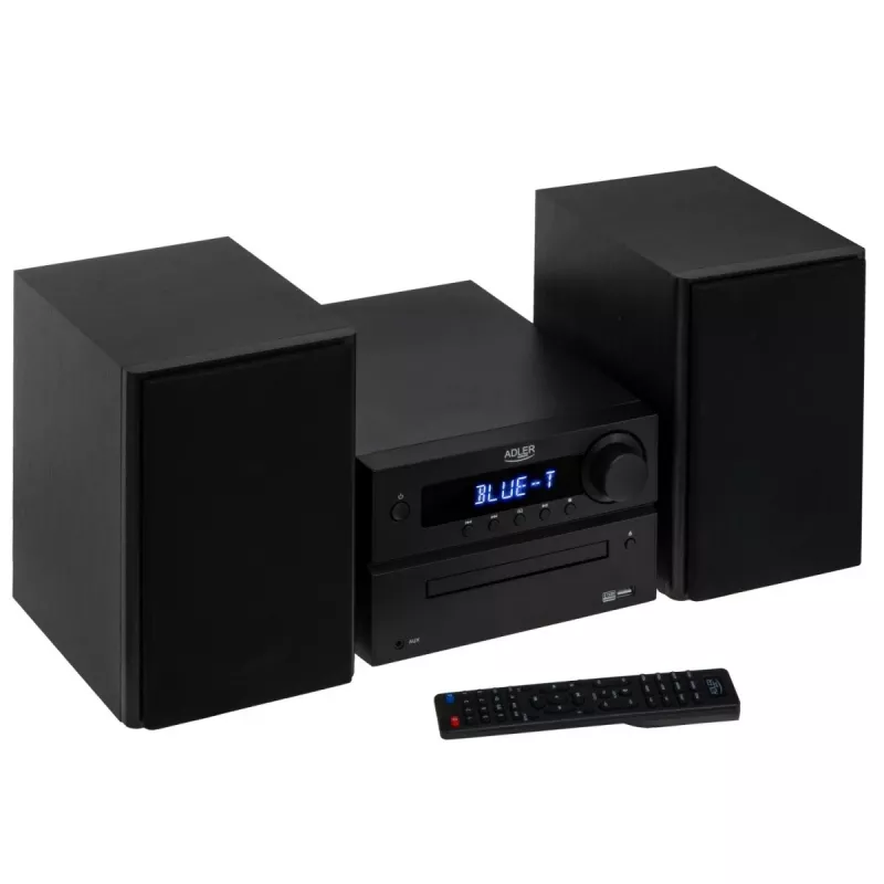 Mini Hi-Fi stereo sistema Adler AD 1917 – Bluetooth 5.3, CD/USB/MP3, 2×25 W RMS, FM imtuvas, 4 juostų ekvalaizeris, AUX, juoda