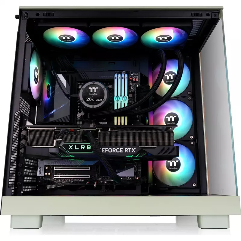 Korpusas Thermaltake View 380 XL WS ARGB, šviesiai žalias/medis, 2x grūdintas stiklas