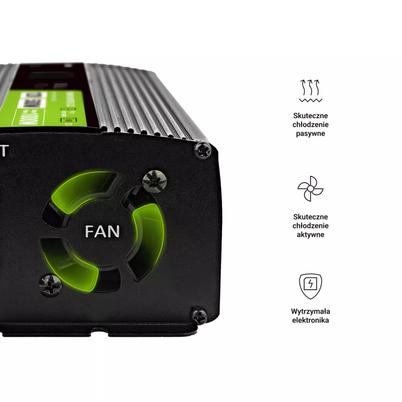 Green Cell PowerInverter LCD 12 V 500W/1000W automobilinis keitiklis su ekranu – gryno sinusinio bangos keitiklis, juodas
