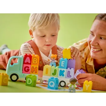 Konstruktorius LEGO DUPLO 10421 ABC sunkvežimis, 36 dalių, 2 minifigūrėlės, nuo 2 m., matmenys 110×140×70 mm