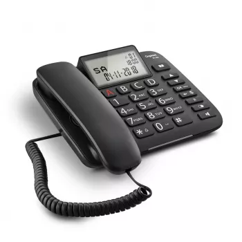 Laidinis telefonas Gigaset DL380 su dideliais klavišais ir aukšto kontrasto ekranu, juodos spalvos