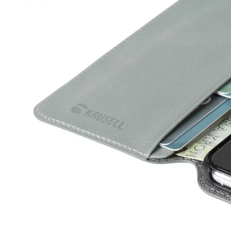 Krusell Sunne dėklas-pinigine Apple iPhone 11 Pro — vintage pilka, užlenkiamas dėklas su kortelių kišene