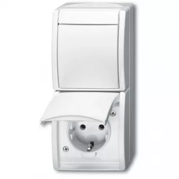 Kištukinis lizdas su jungikliu Busch-Jaeger 2601/6/20 EW-54 CEE 7/3 2P+E 16A 250V IP44 Baltas