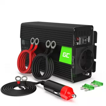 Inverteris Green Cell INV04DE, 24 V įėjimas, 230 V išėjimas, 500 W, 50 Hz, universalus maitinimo adapteris, juodas