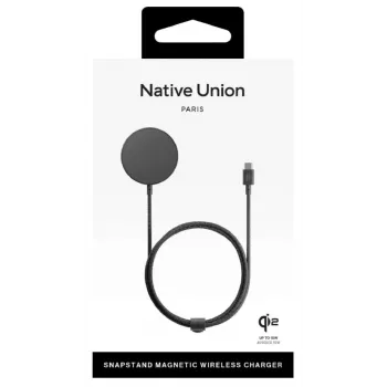 Belaidis stovas-įkroviklis native union Snapstand Qi2 USB 1,5 m laidas Juoda