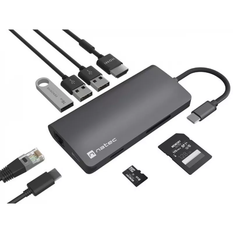 Dokavimo stotelė NATEC NMP-2162 USB 3.2 Gen 1 Type-C pilka, laidinė