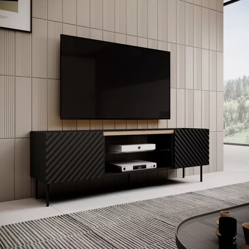 EF ONDA RTV spintelė 180x40x39-58 juodas (pastatoma arba montuojama ant sienos)