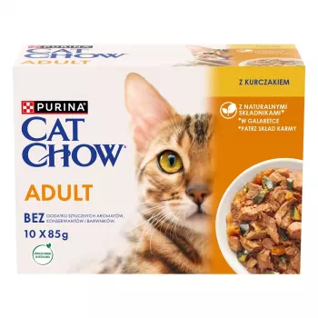 Šlapias kačių ėdalas Purina Nestlé Adult 1+ 10×85 g – vištiena, 11,5% baltymų, 82% drėgmės