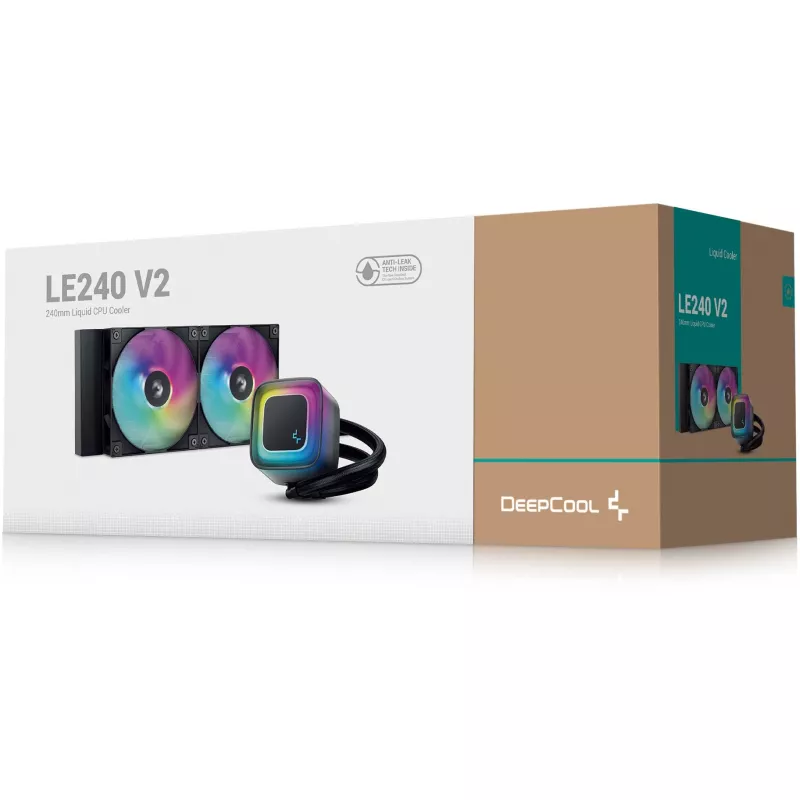 Vandens aušintuvas DeepCool LE240 V2 240mm, 2x120mm ventiliatoriai, hidraulinis guolis, AM5 palaikymas, 41 cm vamzdeliai, juodas